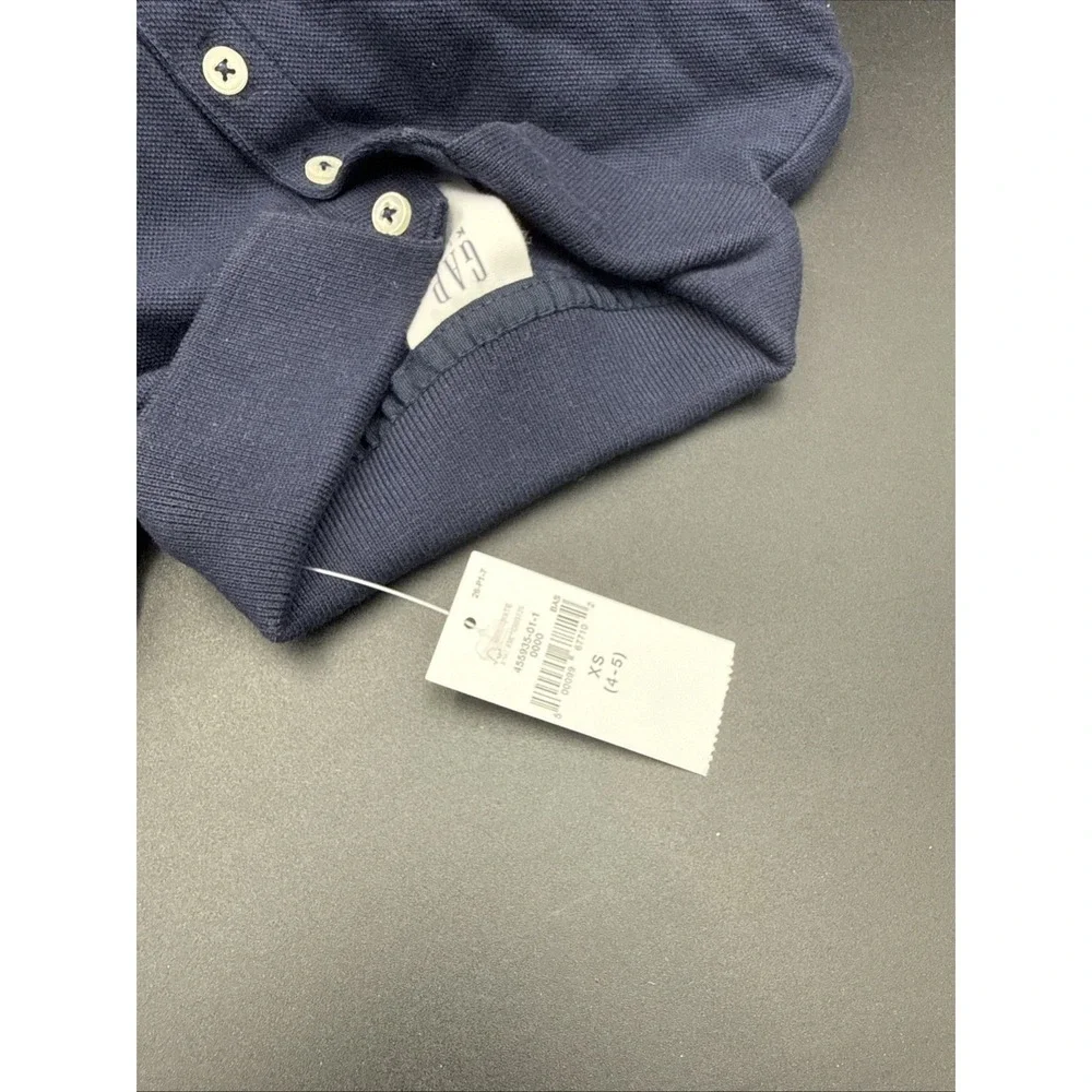 Gap Kids Girls XS (4/5) Navy Blue Pique Cotton Long Sleeve Polo Shirt New